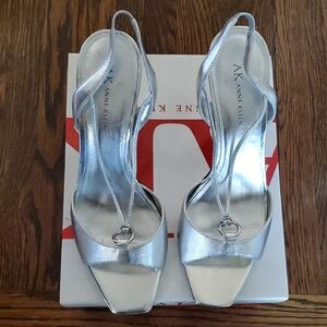 Anne Klein Metallic Silver Slingback Heels